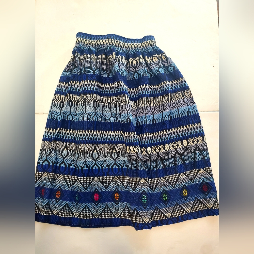 Aztec Blue Patterned A-Line Skirt handmade